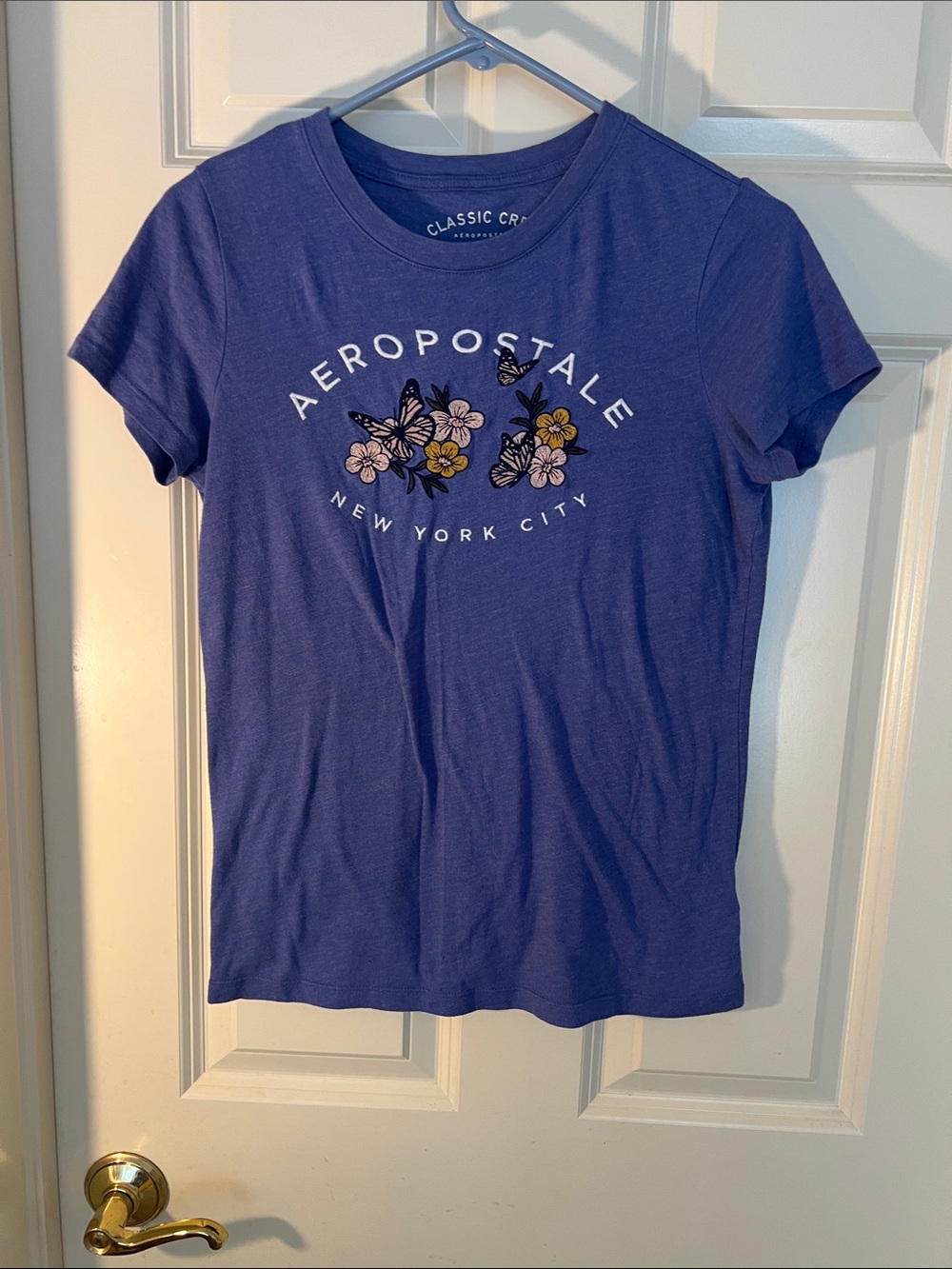 Aeropostale Purple Crewneck Tee with Floral & Butterfly Graphic